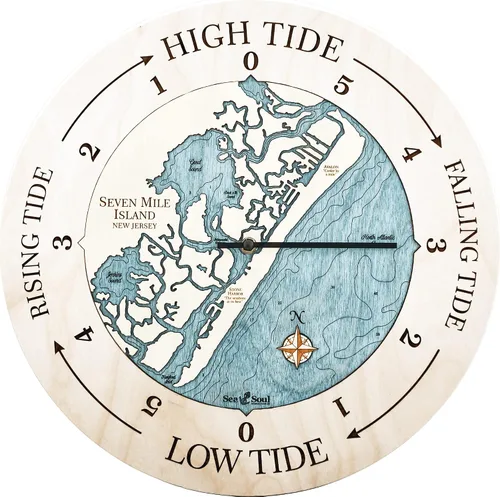 Miniatura 6 de Sea & Soul Seven Mile Island - Reloj de marea náutico de 16 pulgadas, Avalon y Stone Harbor - Reloj de marea alta con mapa de madera en 3D, regalos