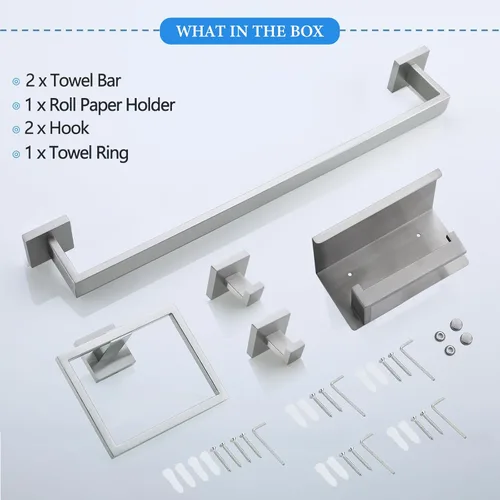 Miniatura 7 de Juego de accesorios de baño de barra de toalla de níquel cepillado Juego de accesorios de baño Incluyendo doble toallero, anillo de toalla, gancho 6