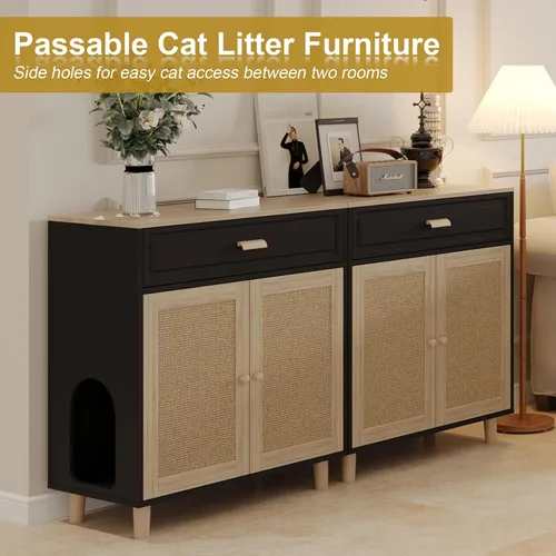 Miniatura 6 de Mueble Gabinete para Caja de Arena de Gatos Oculta Interior 2 en 1 Casa de Madera para Gatos y Gabinete de Baño con Puertas de Tabla Rascadora