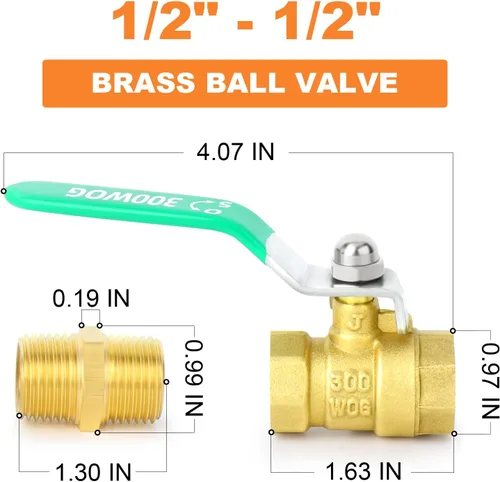 Miniatura 3 de GASHER 1 kit de válvula de bola de latón, 1/2 pulgada hembra x hembra de rosca hembra con pezón versión extendida y engrosada