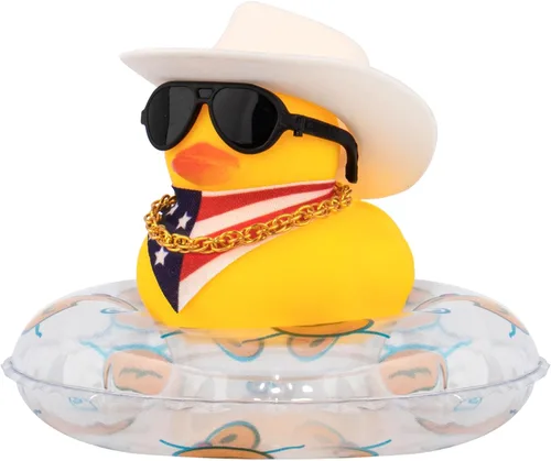 Miniatura 9 de wonuu Decoración de coche de pato de goma, accesorios para automóvil, adorno para tablero de instrumentos con sombrero de vaquero occidental, anillo