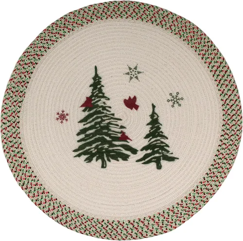 Miniatura 2 de Juego de 6 manteles individuales trenzados tejidos con estampado navideño de 15 pulgadas redondos, antideslizantes para mesa de comedor y cocina