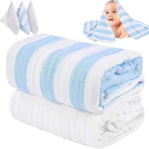 Miniatura 11 de Juego de 5 toallas de muselina para bebé, 100% algodón orgánico, suave y absorbente para recién nacidos a niños pequeños, regalo de regalo de bebé