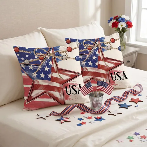 Miniatura 4 de FUTBU Juego de 2 fundas de almohada del 4 de julio de 16 x 16 pulgadas, decoración patriótica de estrellas americanas para decoración al aire libre