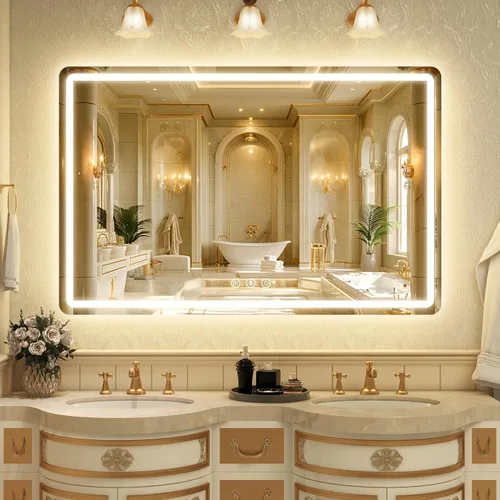 Miniatura 10 de 48x24 Inch LED Bathroom Mirror with Lights, Anti-Fog 3-Color Dimmable Memory Touch Control, Waterproof HD Tempered Glass, Wall Mounted Vanity Mirror