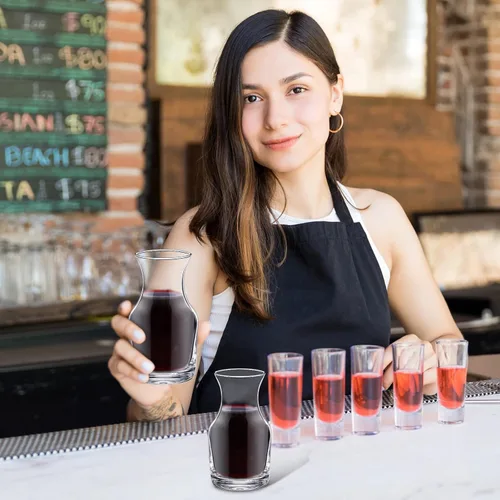 Miniatura 4 de Irenare Paquete de 6 mini jarras de vino de una sola porción de vidrio para vino, jarra pequeña individual para jugo, agua, cenas, fiestas