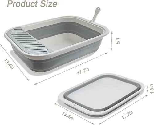 Miniatura 2 de Caja de arena plegable pequeña para gatos, bandeja de orinal abierta para gatitos con cuchara, inodoro para gatos con pedal antisalpicaduras