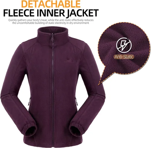 Miniatura 2 de GOLDEN CAMEL Chaqueta de esquí para mujer, 3 en 1, impermeable, resistente al viento, chaqueta de forro polar, chaqueta de snowboard y montaña