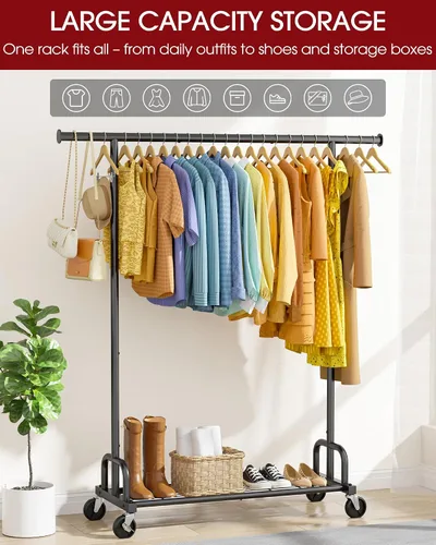 Miniatura 3 de Sakugi Perchero de Ropa - Percheros de Ropa de Gran Capacidad para Colgar Ropa con Ruedas con Cerradura, Perchero de Metal que Ahorra Espacio