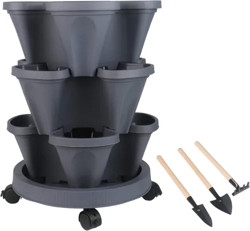 Miniatura 20 de Macetas apilables de polipropileno DUNCHATY, de 5 niveles, verde pino, para interior/exterior, 29" de altura x 13.6" de diámetro 2-1 Paquete