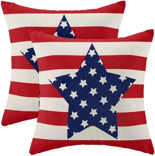 Miniatura 22 de Juego de 2 fundas de almohada decorativas para el 4 de julio, 16 x 16 pulgadas, diseño patriótico de estrellas azul marino del Día