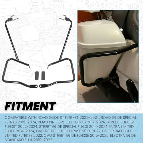 Miniatura 2 de ECOTRIC Barras protectoras de soporte para alforja compatibles con Harley Davidson Touring Street Road Glide FLH 2014-2024, color negro
