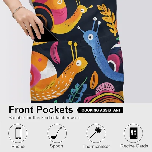 Miniatura 5 de MUSM Apron for Adults - 27.6 X 31.5 Inch, Heavy-Duty Polyester Aprons with Two Large Pockets, Waterproof Snail And Flower Kitchen Apron for Cooking