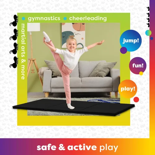 Miniatura 4 de Antsy Pants Colchoneta de gimnasia para niños, fácil de limpiar, resistente, plegable, acolchada, ligera, portátil, equipo de gimnasia para juego