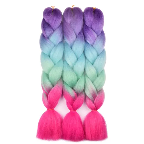 Miniatura 9 de Cabello trenzado ombré (rosa/rosa claro), 3 extensiones de cabello trenzado jumbo para trenzas de caja de 24 pulgadas, sello de agua caliente, suave