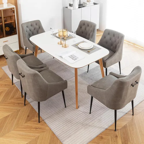 Miniatura 19 de Juego de 2 sillas de comedor modernas, sillas de comedor de cocina de mediados de siglo con cojines de 5.12 pulgadas y patas de metal, sillas Beige