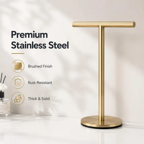 Miniatura 7 de Soporte para toallas de mano de baño, soporte para toallas de mano en forma de T, soporte de acero inoxidable SUS304 para baño, cocina o encimera