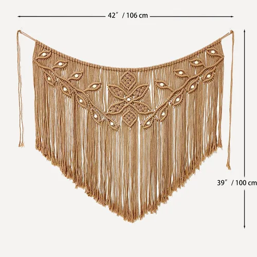 Miniatura 6 de Youngeast Decoración para el hogar, macramé en forma de hoja, tapiz tejido para colgar en la pared, cortina de dormitorio, guirnalda de flecos