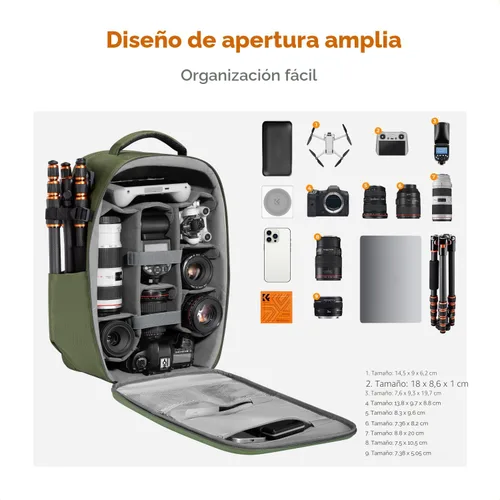 Miniatura 2 de K&F CONCEPT Mochila para Cámara, Bolsa de Fotografía DSLR de Carcasa Rígida para Cámara con Compartimento para Laptop de 15-15.6 Pulgadas, Estuche