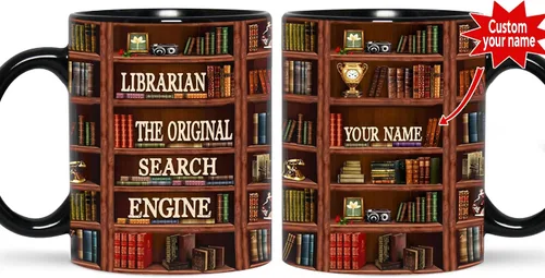 Miniatura 2 de B62112 - Taza de bibliotecario personalizada, motor de búsqueda original, estante de biblioteca, taza para amantes de los libros, color negro, 11