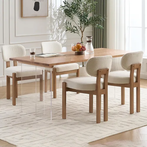 Miniatura 9 de Juego de 2 sillas de comedor de madera, modernas de mediados de siglo, tapizadas de chenil, sillas de comedor con patas de madera maciza, silla