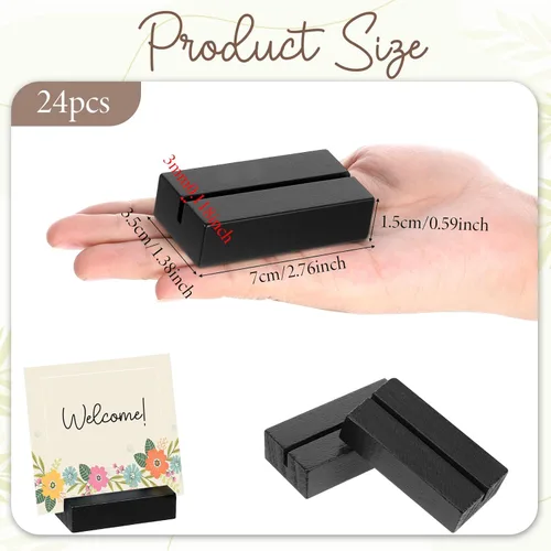 Miniatura 2 de Giantree 24 soportes para tarjetas de lugar de madera negra, soporte para números de mesa, soporte para tarjetas de nombre, exhibición de fotos