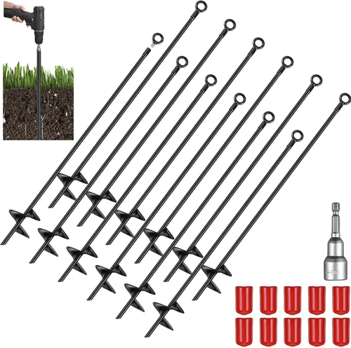 Miniatura 12 de Lasnten Juego de 6 piezas de anclas de tierra de servicio pesado de 30 pulgadas con hoja en espiral, kit de anclas de tierra, gancho de ancla