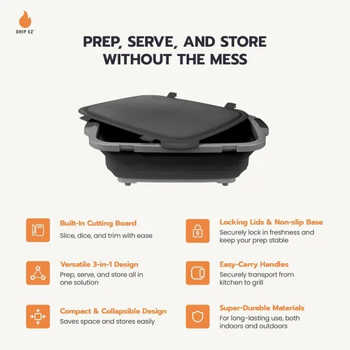 Miniatura 3 de Drip EZ Tina plegable para preparación de barbacoa, para preparación de comidas, marinar, almacenamiento de alimentos, incluye tabla de cortar