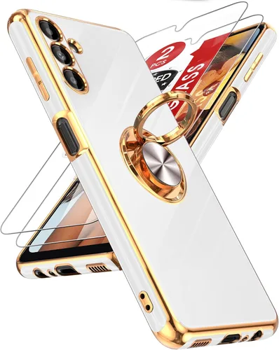Miniatura 33 de LeYi Funda para Samsung Galaxy S22 Ultra con soporte de anillo giratorio de 360°, soporte magnético, chapado en oro rosa, borde protector para Negro