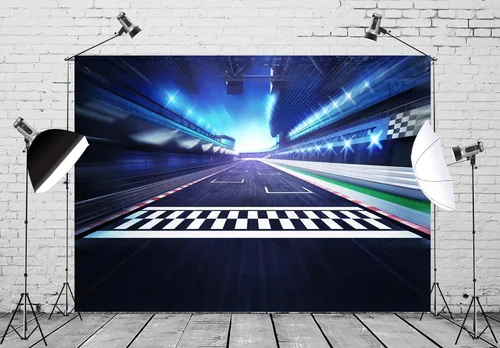 Miniatura 3 de BELECO Telón de fondo de carreras de tela de 5 x 4 pies para fotografía, línea de meta, pista de carreras, fondo de coche, auto circuito, estadio