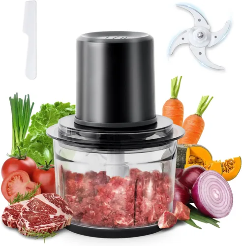 olayks. Procesador de alimentos, picadora eléctrica de carne con 4 cuchillas de acero inoxidable, picadora de alimentos de 1.2L, pequeño procesador
