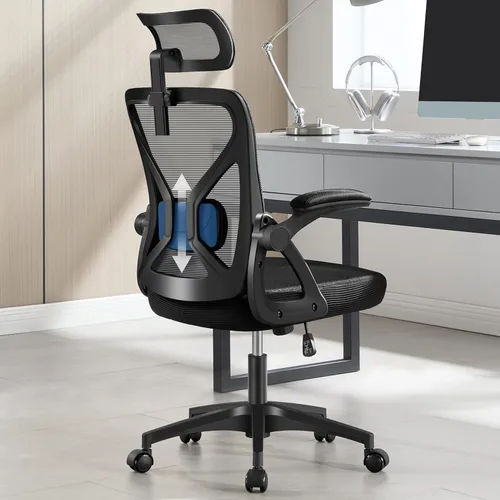 Silla de oficina, silla de escritorio ergonómica con soporte lumbar ajustable, silla de computadora de malla de 400 libras, respaldo alto con Negro