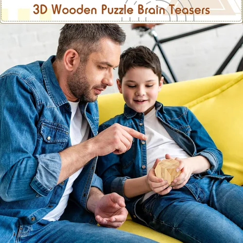 Miniatura 3 de Juego de 12 rompecabezas de madera para el cerebro, juegos educativos 3D rompecabezas de madera, rompecabezas de lógica IQ desafiantes para adultos