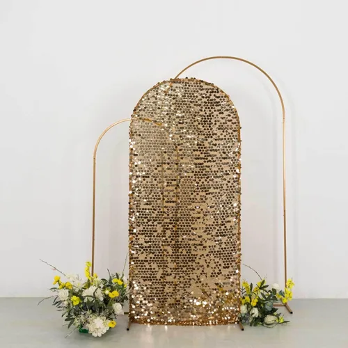 Miniatura 13 de Efavormart - Funda para telón de fondo de lentejuelas color plateado brillante para arco de boda con parte superior redonda, de una cara, 5 pies