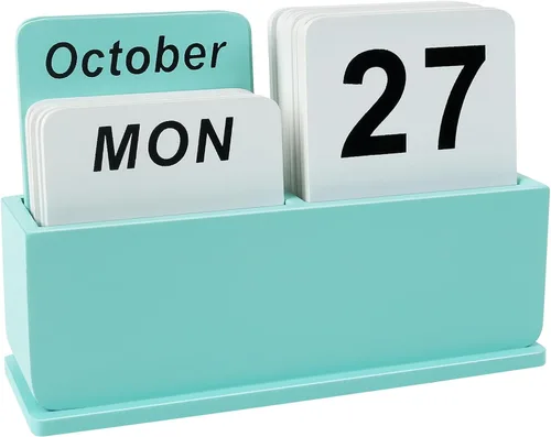 Calendario Perpetuo de Bloques de Madera para Escritorio, Calendario Diario de Escritorio de Pie con Pantalla Grande, Accesorios de Escritorio de