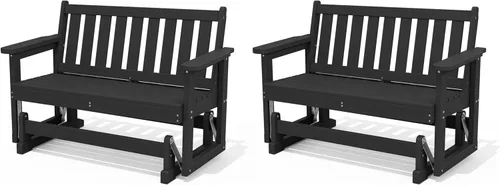 Miniatura 13 de SERWALL Silla Mecedora Deslizante para Exteriores, HDPE Resistente a Todo Clima, Sofá Biplaza para 2 Personas, Banco Mecedor para Exteriores con Gris