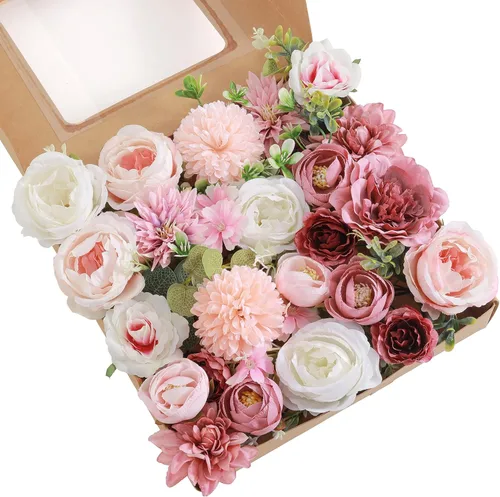 Miniatura 20 de Juego de flores artificiales, flores falsas para bricolaje, centros de mesa para bebé, ramo de novia, ramo de boda, arreglos de flores, velas