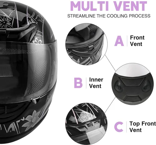 Miniatura 2 de SLMOTO DOT - Casco de motocicleta de rostro completo para adultos, mariposa rosa y negra, tapa abatible, casco de rostro completo para calle