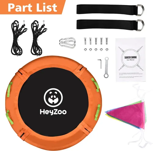 Miniatura 6 de HeyZoo Columpio de Árbol, Columpio Platillo de 40 Pulgadas para Niños, Capacidad de Peso de 900 Libras, con Correas Colgantes Ajustables, para Patio