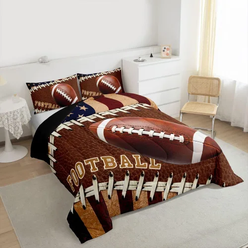Miniatura 3 de Feelyou Juego de edredón de fútbol, tamaño individual, juego de ropa de cama deportiva de rugby para niños y niñas, color negro y marrón, edredón