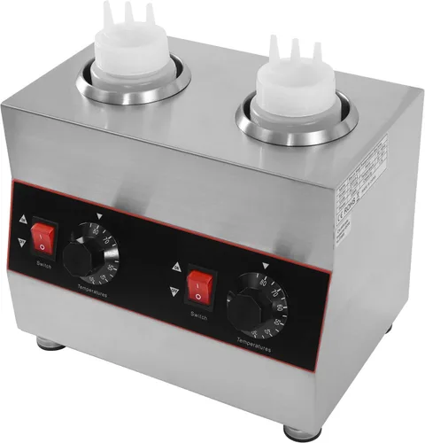 Dispensador de calentador de dulce de azúcar caliente comercial de 320 W, 2 ollas, calentador eléctrico de salsa de queso, dispensador de queso