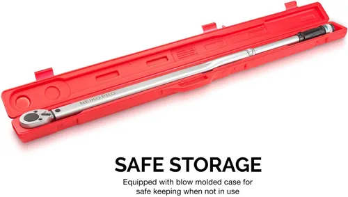 Miniatura 6 de Neiko PRO 03710B Llave dinamométrica SAE ajustable de transmisión de 3/4 pulgadas con ajustes de clic de torque de 100-700 libras-pie, fabricada