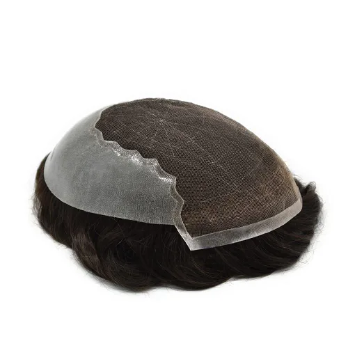 Miniatura 2 de Peluca de repuesto de cabello natural de poliuretano con encaje frontal para hombre (7x9 pulgadas, densidad de luz, 1B40# negro natural con 40% gris)