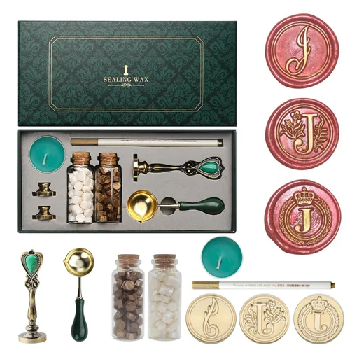Miniatura 9 de Kit de sello de cera de letras Andotopee con sello de cera de alfabeto inicial G, 3 piezas, sellos de cera de cuentas perla blanca y dorada vintage