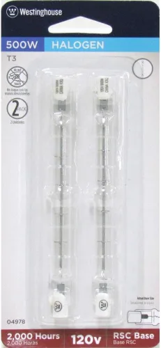 Miniatura 2 de Westinghouse Lighting 0497800 - Bombilla halógena T3 de 500 W de doble extremo transparente con base RSC (paquete de 2), 2 unidades (paquete de 1)