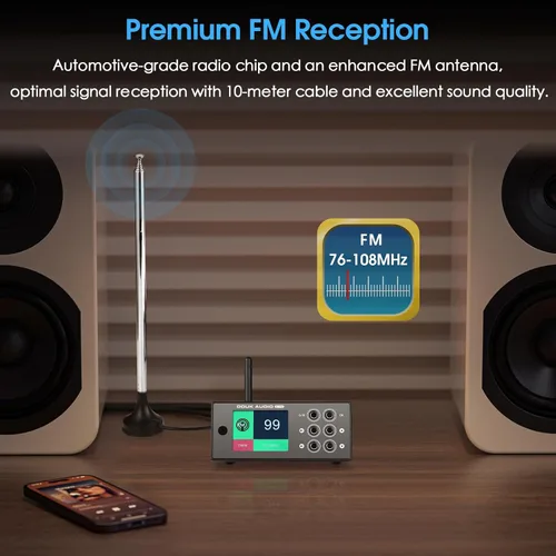 Miniatura 2 de Douk Audio B1FM Bluetooth 5.1 Receptor DAC, reproductor de música estéreo de alta fidelidad con LDAC y aptX HD, radio FM premium, salidas digitales