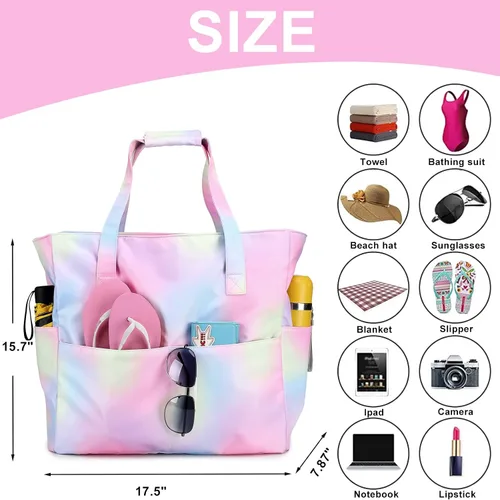 Miniatura 4 de Bolsa de playa y piscina para mujer, grande, bolsa de gimnasio con compartimento húmedo para viajes, impermeable