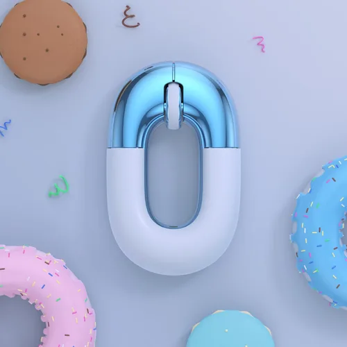 Miniatura 3 de Ratón de viaje azul inalámbrico para ordenador portátil. Ratón silencioso Bluetooth Ratones de donut lindos portátiles recargables modo dual