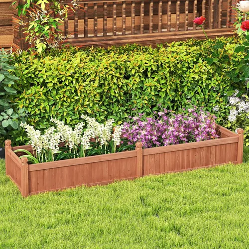 Miniatura 2 de Giantex Cama de jardín elevada de madera, cama de plantación con drenaje de esquina, forro no tejido para cultivar verduras, flores, hierbas