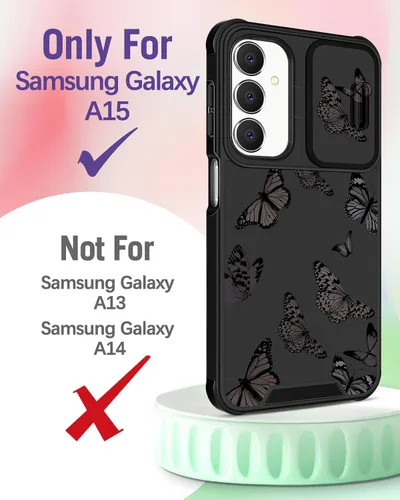 Miniatura 2 de Funermei Funda para teléfono Samsung Galaxy A15 5G - [2 en 1] Funda para teléfono de mujeres lindas chicas, diseño femenino de mariposa negra